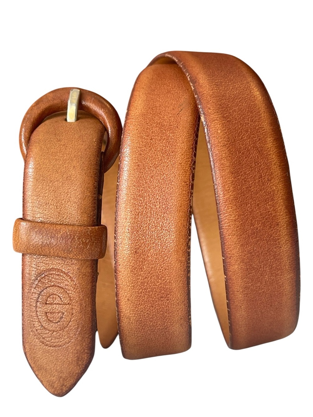 Vintage Christian Dior Cognac Brown Leather Skinny Belt 90s Size S